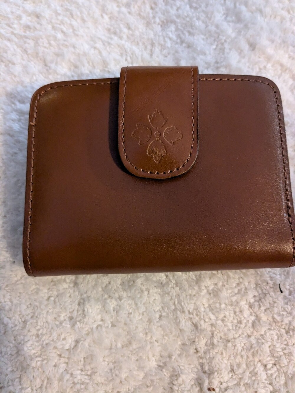 Patricia Nash Brown Leather Snap Wallet with Embossed Floral Accent
